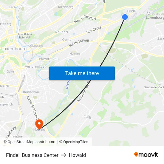 Findel, Business Center to Howald map
