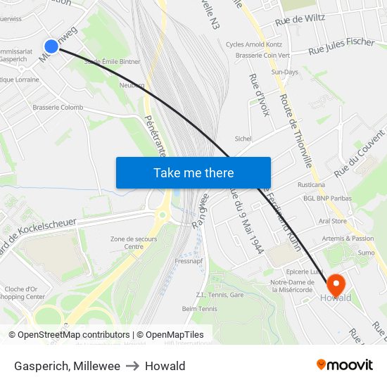 Gasperich, Millewee to Howald map