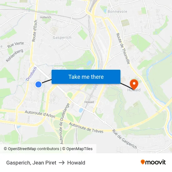 Gasperich, Jean Piret to Howald map