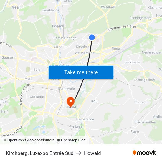 Kirchberg, Luxexpo Entrée Sud to Howald map