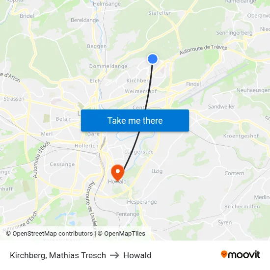Kirchberg, Mathias Tresch to Howald map