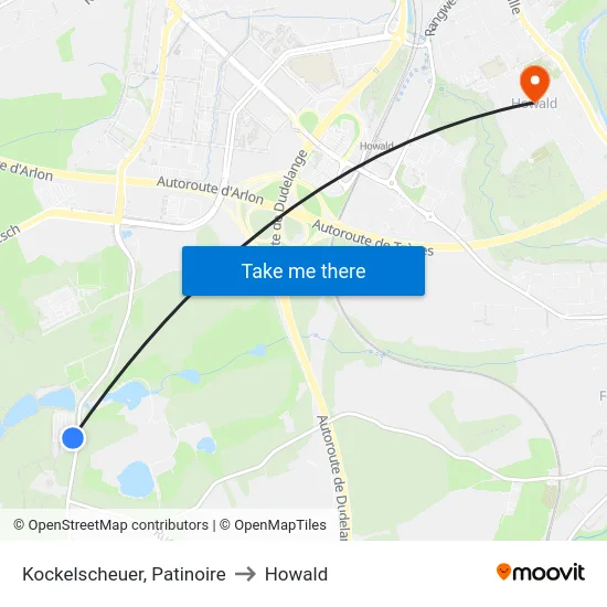 Kockelscheuer, Patinoire to Howald map