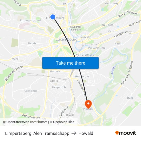 Limpertsberg, Alen Tramsschapp to Howald map