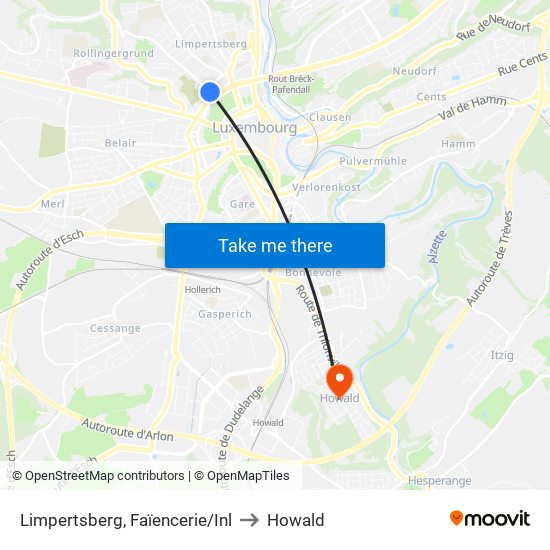 Limpertsberg, Faïencerie/Inl to Howald map