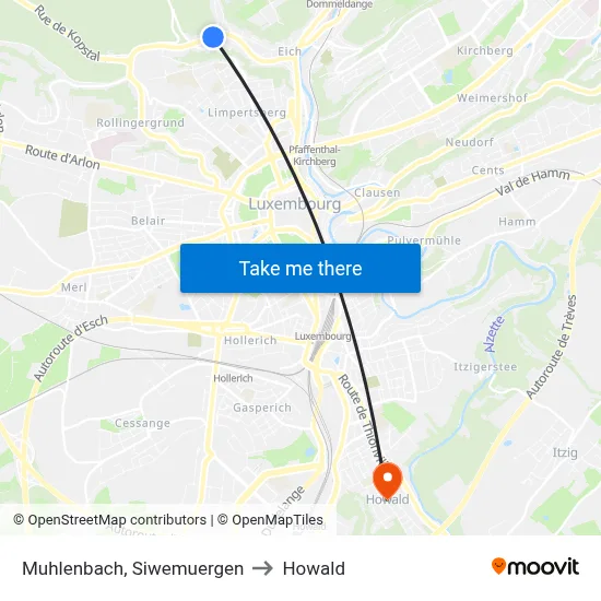 Muhlenbach, Siwemuergen to Howald map