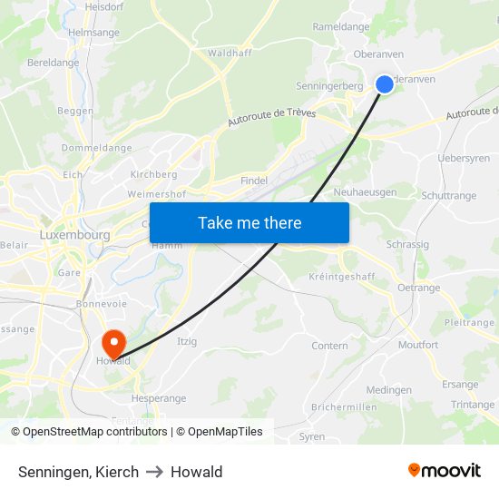 Senningen, Kierch to Howald map