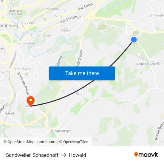 Sandweiler, Schaedhaff to Howald map