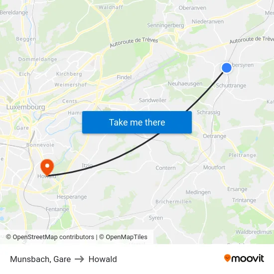 Munsbach, Gare to Howald map
