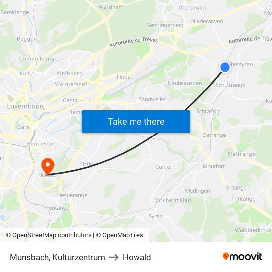 Munsbach, Kulturzentrum to Howald map