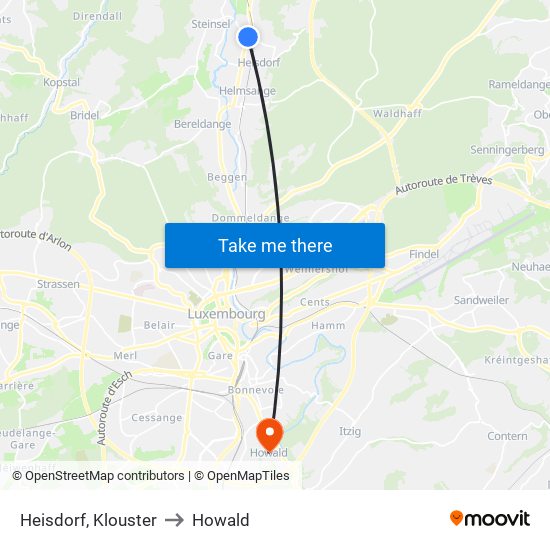 Heisdorf, Klouster to Howald map