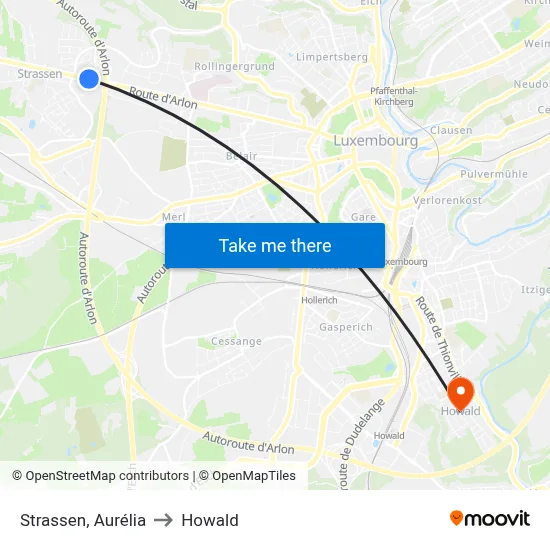 Strassen, Aurélia to Howald map