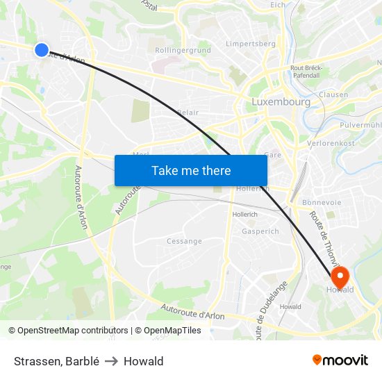 Strassen, Barblé to Howald map