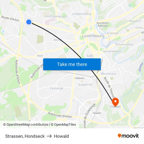 Strassen, Hondseck to Howald map