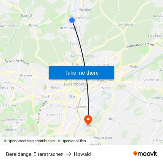 Bereldange, Elterstrachen to Howald map