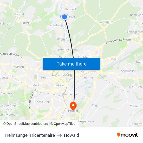 Helmsange, Tricentenaire to Howald map