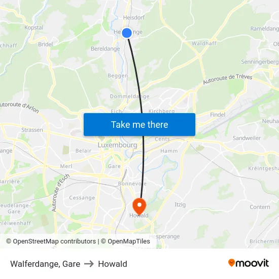 Walferdange, Gare to Howald map