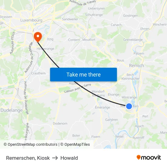 Remerschen, Kiosk to Howald map