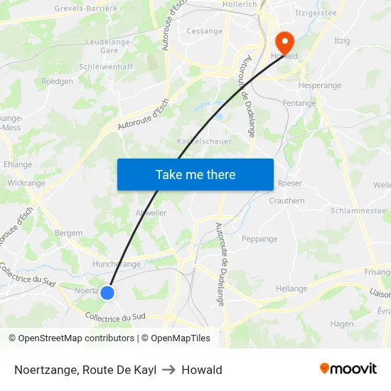 Noertzange, Route De Kayl to Howald map