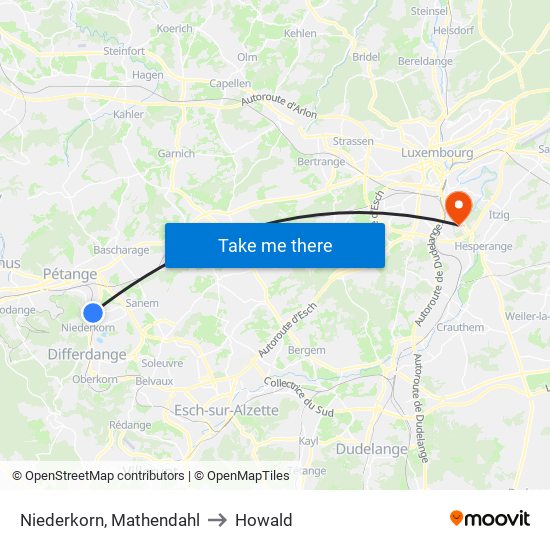 Niederkorn, Mathendahl to Howald map