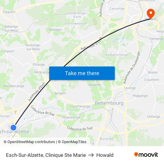 Esch-Sur-Alzette, Clinique Ste Marie to Howald map