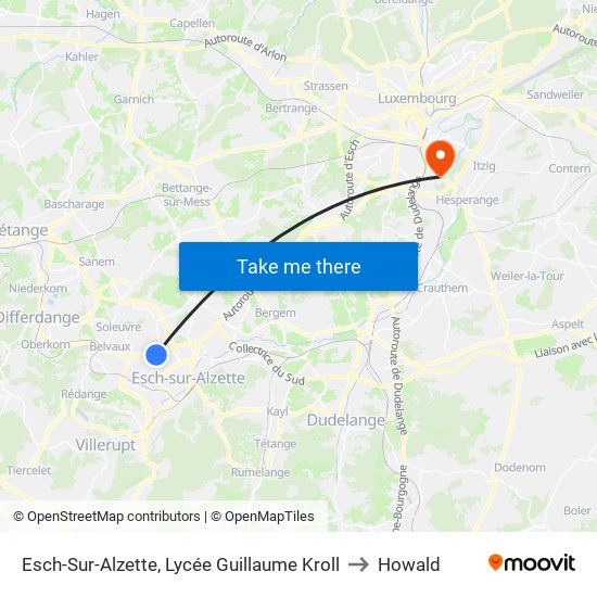 Esch-Sur-Alzette, Lycée Guillaume Kroll to Howald map