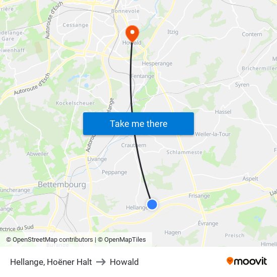 Hellange, Hoëner Halt to Howald map