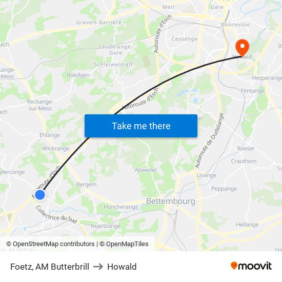 Foetz, AM Butterbrill to Howald map