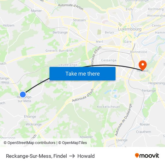 Reckange-Sur-Mess, Findel to Howald map