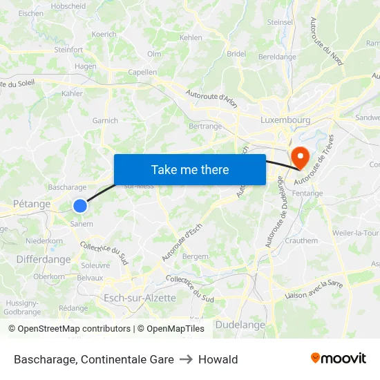 Bascharage, Continentale Gare to Howald map