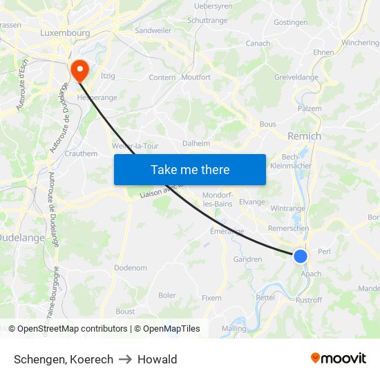 Schengen, Koerech to Howald map