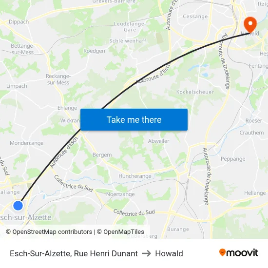 Esch-Sur-Alzette, Rue Henri Dunant to Howald map