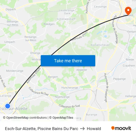 Esch-Sur-Alzette, Piscine Bains Du Parc to Howald map