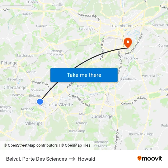 Belval, Porte Des Sciences to Howald map