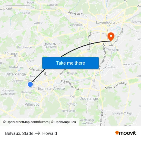 Belvaux, Stade to Howald map