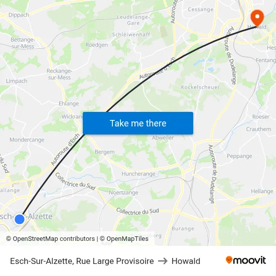 Esch-Sur-Alzette, Rue Large Provisoire to Howald map