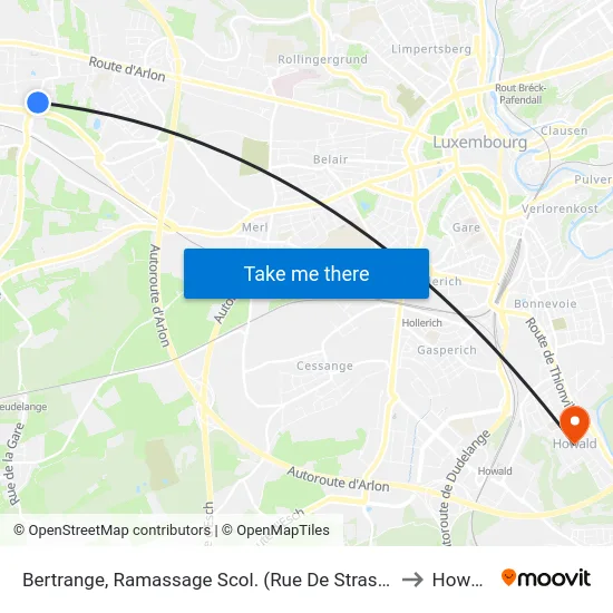 Bertrange, Ramassage Scol. (Rue De Strassen) to Howald map