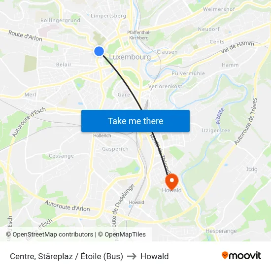 Centre, Stäreplaz / Étoile (Bus) to Howald map