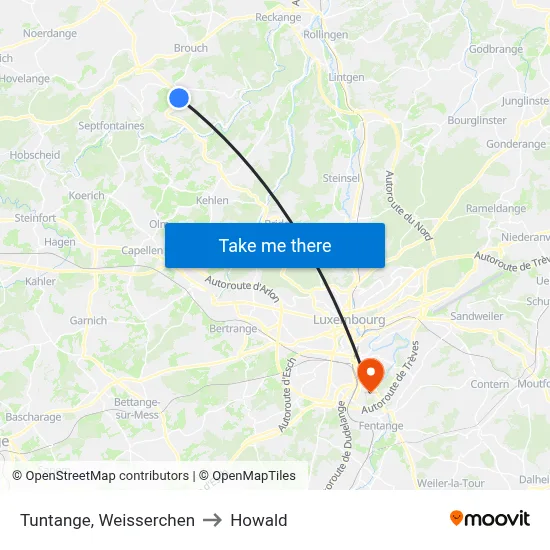 Tuntange, Weisserchen to Howald map