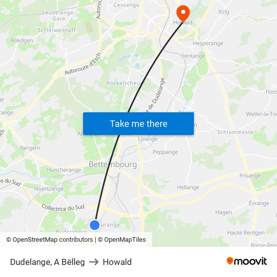 Dudelange, A Bëlleg to Howald map