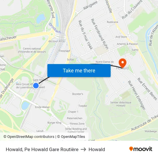 Howald, Pe Howald Gare Routière to Howald map