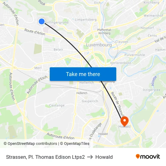 Strassen, Pl. Thomas Edison Ltps2 to Howald map