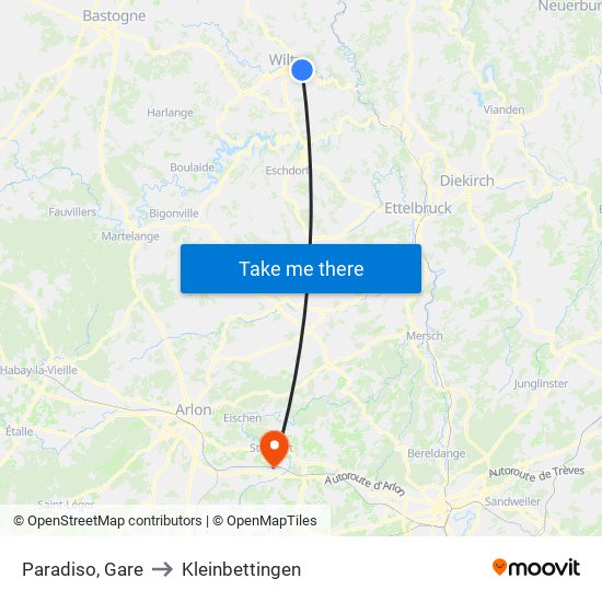 Paradiso, Gare to Kleinbettingen map