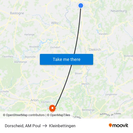 Dorscheid, AM Poul to Kleinbettingen map