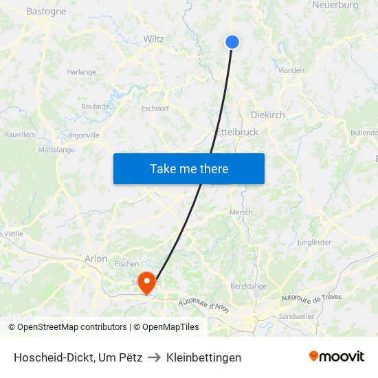 Hoscheid-Dickt, Um Pëtz to Kleinbettingen map