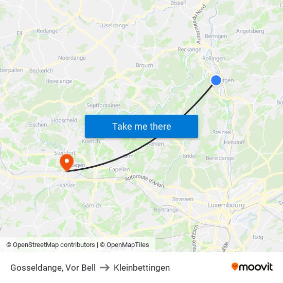 Gosseldange, Vor Bell to Kleinbettingen map