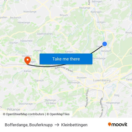 Bofferdange, Bouferknupp to Kleinbettingen map