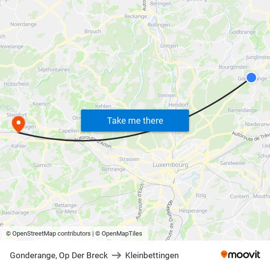 Gonderange, Op Der Breck to Kleinbettingen map