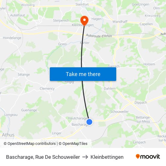 Bascharage, Rue De Schouweiler to Kleinbettingen map