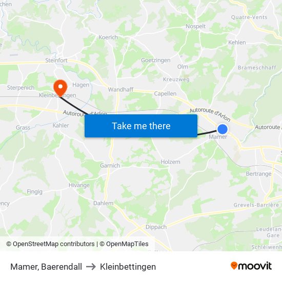 Mamer, Baerendall to Kleinbettingen map