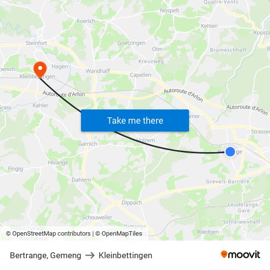 Bertrange, Gemeng to Kleinbettingen map